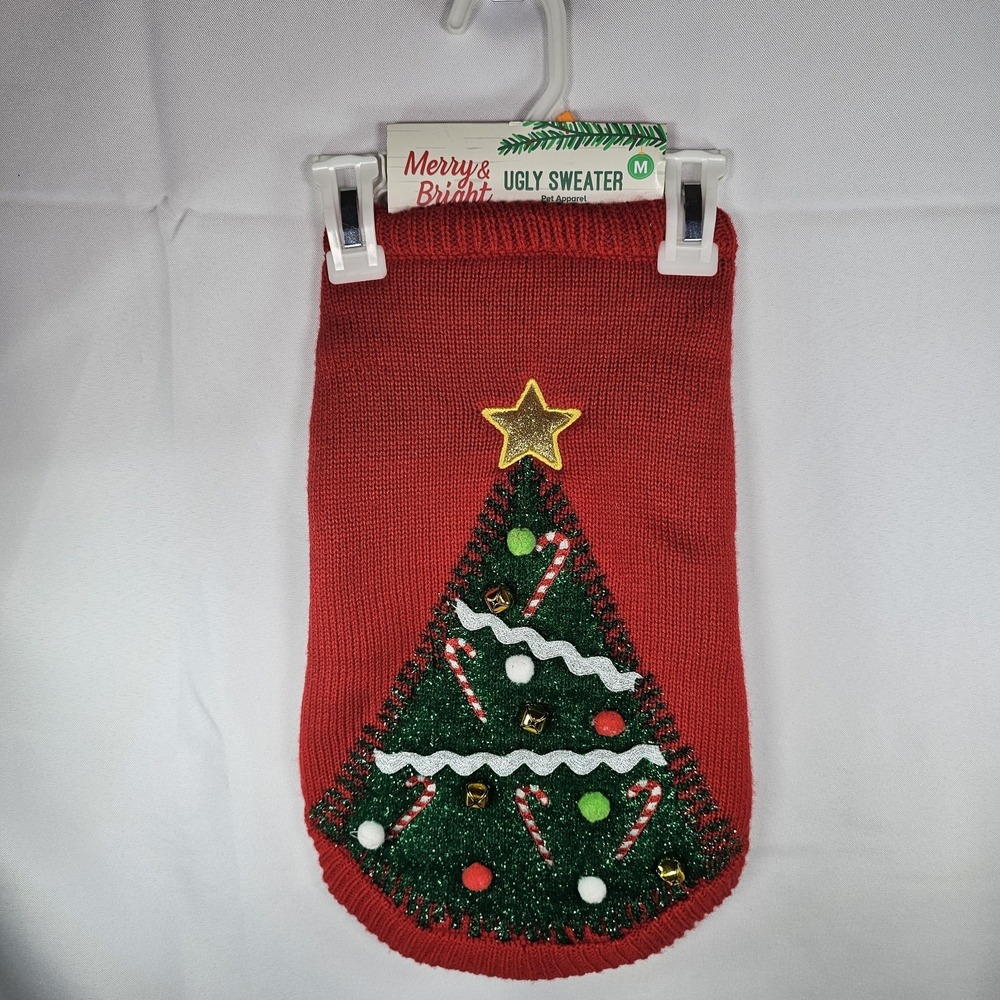 New Merry and Bright "Christmas Tree" w/ Bells Ugly Christmas Dog Sweater M